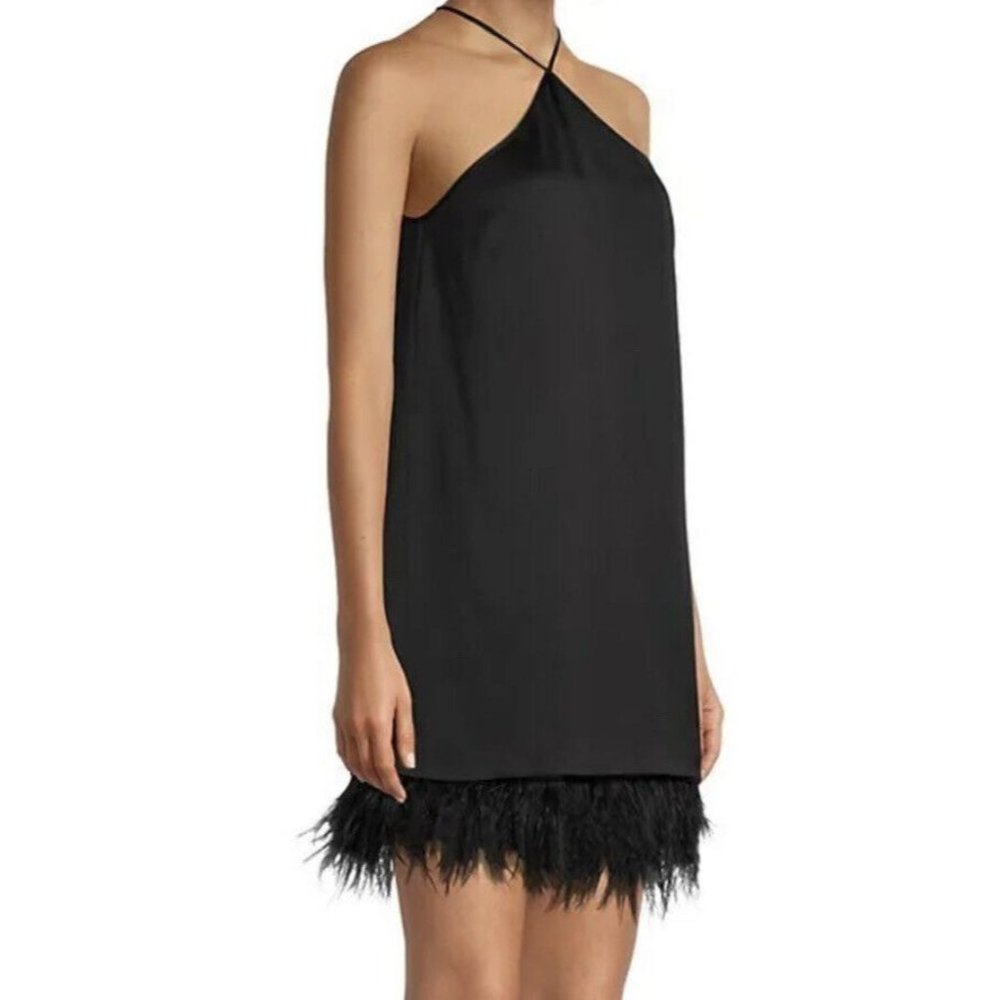 Michael Kors Dress Sz S Feather Trim Halter Neck Mini Dress Black New NWT